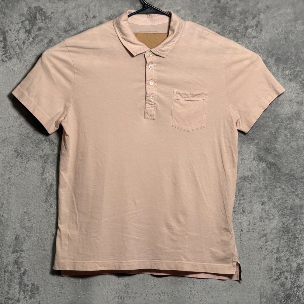 Billy Reid Polo Shirt Mens Large Pink Garment Dye Organic Cotton Short Sleeve